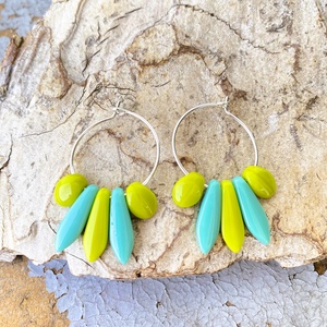 Kék - zöld  fülbevaló  - ékszer - fülbevaló - lógós kerek fülbevaló - Meska.hu