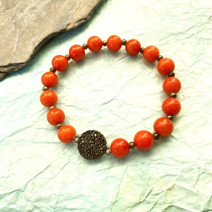 Tűztövis -  kalcit karkötő/fülbevaló  szett - ékszer - ékszerszett - Meska.hu