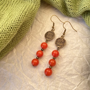 Tűztövis -  kalcit karkötő/fülbevaló  szett - ékszer - ékszerszett - Meska.hu