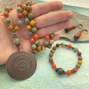 Őszi erdő - hosszú, ásvány  nyaklánc - ékszer - nyaklánc - medálos nyaklánc - Meska.hu