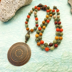 Őszi erdő - hosszú, ásvány  nyaklánc, Ékszer, Nyaklánc, Medálos nyaklánc, Ékszerkészítés, MESKA