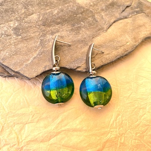 Pávatoll - színátmenetes muránói üveg fülbevaló - ékszer - fülbevaló - lógó fülbevaló - Meska.hu