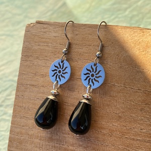 Black Sun - ónix fülbevaló  - ékszer - fülbevaló - lógó fülbevaló - Meska.hu