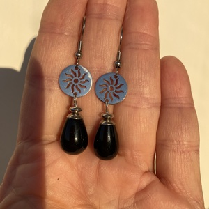 Black Sun - ónix fülbevaló  - ékszer - fülbevaló - lógó fülbevaló - Meska.hu