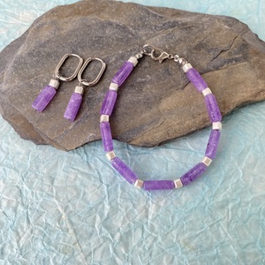 Levendula - ametiszt  ásvány  karkötő/fülbevaló  szett - ékszer - ékszerszett - Meska.hu