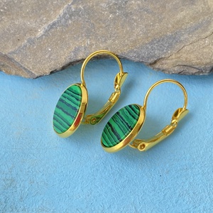 Malachit fülbevaló -  12mm-es nemesacél franciakapcsos alapban - ékszer - fülbevaló - lógós kerek fülbevaló - Meska.hu