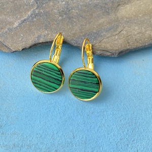 Malachit fülbevaló -  12mm-es nemesacél franciakapcsos alapban - ékszer - fülbevaló - lógós kerek fülbevaló - Meska.hu