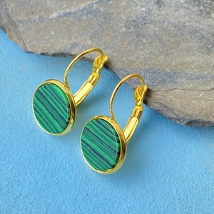 Malachit fülbevaló -  12mm-es nemesacél franciakapcsos alapban, Ékszer, Fülbevaló, Lógós kerek fülbevaló, Ékszerkészítés, MESKA