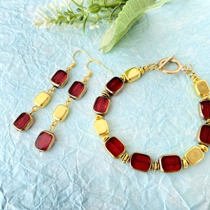 Tűzpiros karkötő - vagy szett  - ékszer - ékszerszett - Meska.hu