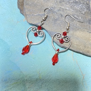 Valentina - piros köves  fülbevaló - ékszer - fülbevaló - lógó csepp fülbevaló - Meska.hu