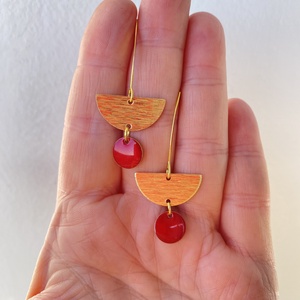 2. Geometrikus   piros/arany fülbevaló nemesacél akasztóval  - ékszer - fülbevaló - lógó fülbevaló - Meska.hu