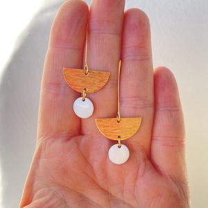 2. Geometrikus   fehér/arany fülbevaló nemesacél akasztóval  - ékszer - fülbevaló - lógó fülbevaló - Meska.hu