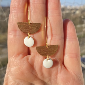 2. Geometrikus   fehér/arany fülbevaló nemesacél akasztóval , Ékszer, Fülbevaló, Lógó fülbevaló, Ékszerkészítés, MESKA