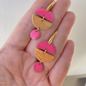  Geometrikus   pink/arany fülbevaló nemesacél akasztóval  - ékszer - fülbevaló - lógó fülbevaló - Meska.hu