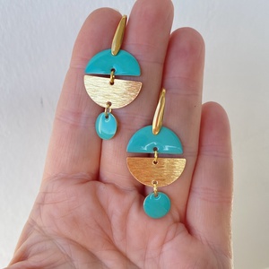  Geometrikus   türkiz/arany fülbevaló nemesacél akasztóval  - ékszer - fülbevaló - lógó fülbevaló - Meska.hu