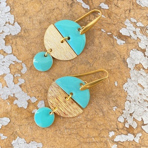  Geometrikus   türkiz/arany fülbevaló nemesacél akasztóval  - ékszer - fülbevaló - lógó fülbevaló - Meska.hu