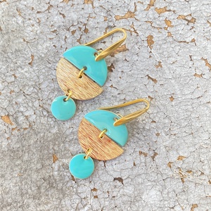  Geometrikus   türkiz/arany fülbevaló nemesacél akasztóval  - ékszer - fülbevaló - lógó fülbevaló - Meska.hu