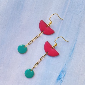  Geometrikus   pink és türkiz fülbevaló arany színű szerelékkel - Meska.hu