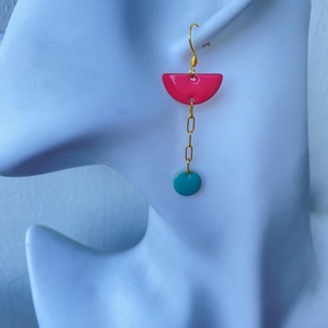  Geometrikus   pink és türkiz fülbevaló arany színű szerelékkel - ékszer - fülbevaló - lógó fülbevaló - Meska.hu