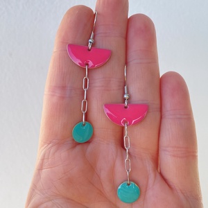  Geometrikus   pink és türkiz fülbevaló ezüst  színű szerelékkel - ékszer - fülbevaló - lógó fülbevaló - Meska.hu