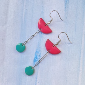  Geometrikus   pink és türkiz fülbevaló ezüst  színű szerelékkel - Meska.hu