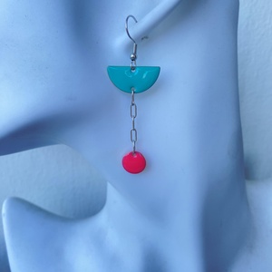  Geometrikus   pink és türkiz fülbevaló ezüst  színű szerelékkel - ékszer - fülbevaló - lógó fülbevaló - Meska.hu