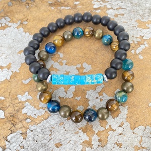 Égkék császárkő és matt ónix -  ásvány  férfi karkötő - ékszer - karkötő - gyöngyös karkötő - Meska.hu