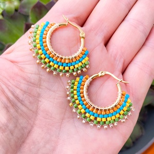 Ősz  I. - karika  fülbevaló miyuki gyöngyökből - ékszer - fülbevaló - karika fülbevaló - Meska.hu