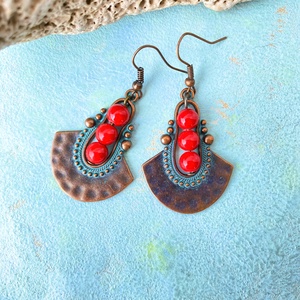 Azték napkelte-  fülbevosszú fülbevalóaló - Meska.hu