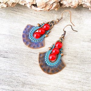 Azték napkelte-  fülbevosszú fülbevalóaló - ékszer - fülbevaló - lógó fülbevaló - Meska.hu