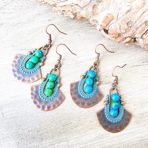 Azték pávamadár -  hosszú fülbevaló - ékszer - fülbevaló - lógó fülbevaló - Meska.hu