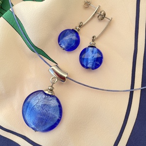 Királykék muránói fülbevaló/ nyakék szett , Ékszer, Ékszerszett, Ékszerkészítés, MESKA