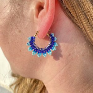 Kék miyuki csipke - karika fülbevaló - ékszer - fülbevaló - karika fülbevaló - Meska.hu