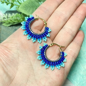 Kék miyuki csipke - karika fülbevaló - ékszer - fülbevaló - karika fülbevaló - Meska.hu