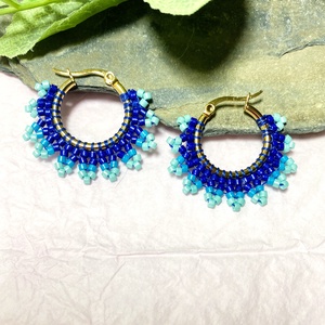 Kék miyuki csipke - karika fülbevaló - ékszer - fülbevaló - karika fülbevaló - Meska.hu