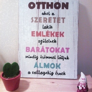 Koptatott, otthon feliratos táblakép, Otthon & Lakás, Táblakép, Dekoráció, Kép & Falikép, Festészet, Festett tárgyak, MESKA