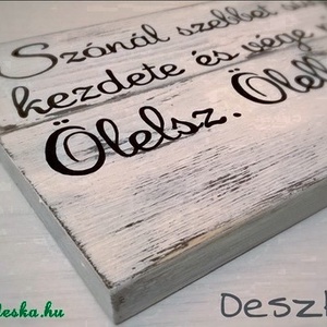 Kézzel festett, antikolt deszkakép esküvőre - otthon & életmód - dekoráció - fali és függő dekoráció - felirat - Meska.hu