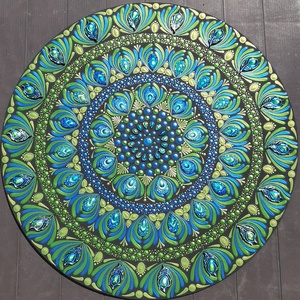 Páva színek ihlette kézzel festett mandala falikép, Művészet, Festmény, Akril, Festészet, Festett tárgyak, MESKA