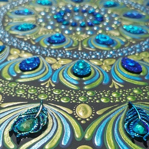 Páva színek ihlette kézzel festett mandala falikép - művészet - festmény - akril - Meska.hu