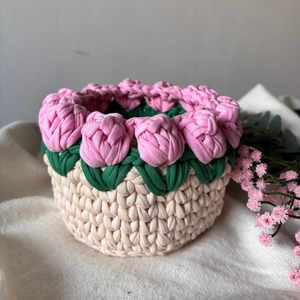 Tulipános tavaszi horgolt kosár - Meska.hu