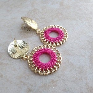 Tengerszem fonal fülbevaló (pink) - ékszer - fülbevaló - lógó fülbevaló - Meska.hu