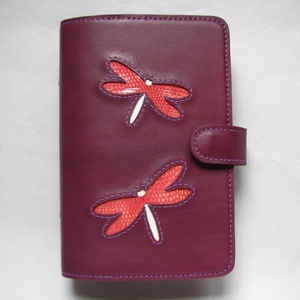 Lila szitakötő mintás bőr gyűrűs határidőnapló, kalendárium  mappa - táska & tok - pénztárca & más tok - Meska.hu