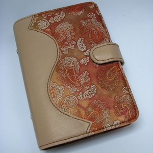 Bézs és mintás metál  bőr gyűrűs határidőnapló, kalendárium -  - Meska.hu