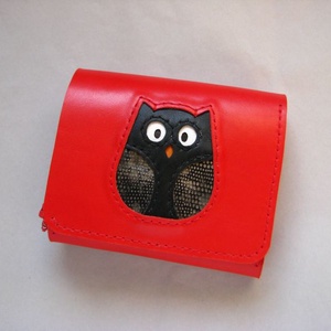 Piros fekete bagoly mintás bőr pénztárca -  - Meska.hu