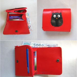 Piros fekete bagoly mintás bőr pénztárca -  - Meska.hu