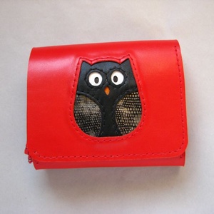 Piros fekete bagoly mintás bőr pénztárca -  - Meska.hu