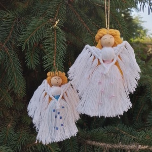 aranyhajas angyalkák 11-12 cm, Karácsony, Karácsonyi lakásdekoráció, Karácsonyfadíszek, Csomózás, MESKA