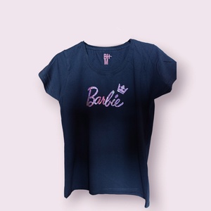 BARBIE - Csillogó feliratos kislány/női póló Fénylő, színjátszó rózsaszín minta - ruha & divat - páros szett - anya-lánya szett - Meska.hu