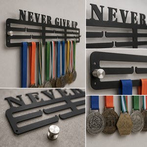 Motivációs éremtartó � Never Give Up � egyedi fém sportéremtartó - otthon & életmód - dekoráció - fali és függő dekoráció - éremtartó - Meska.hu