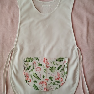 Női fehér lapköpeny,mintás zsebbel , ovis , munkaruha  - Meska.hu